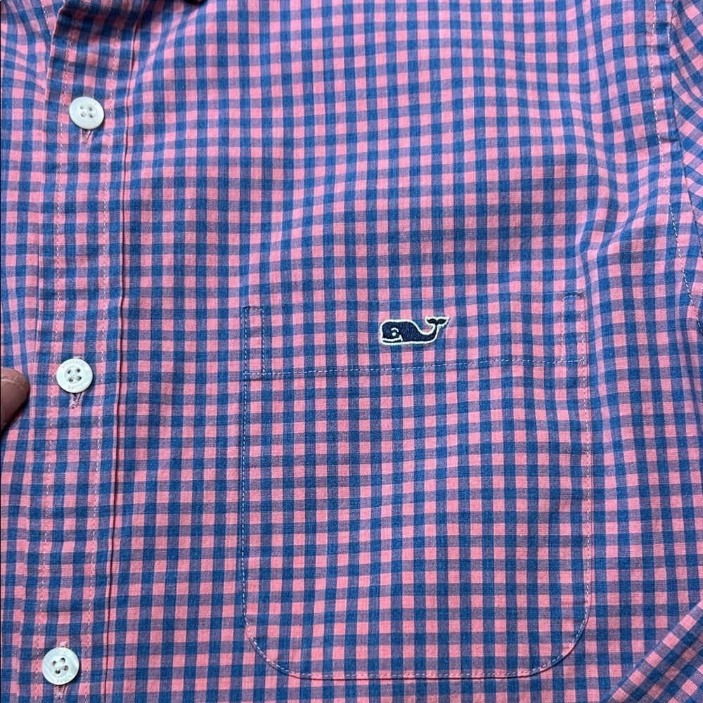 Vineyard Vines Men's Pink and Blue Plaid Shirt - Picture 3 of 5